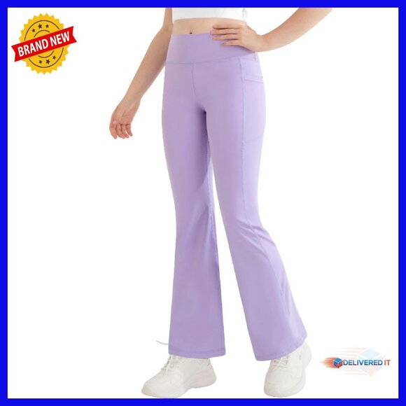 Girls High Waist Flare Leggings with Pocket Yoga Pants Athletic